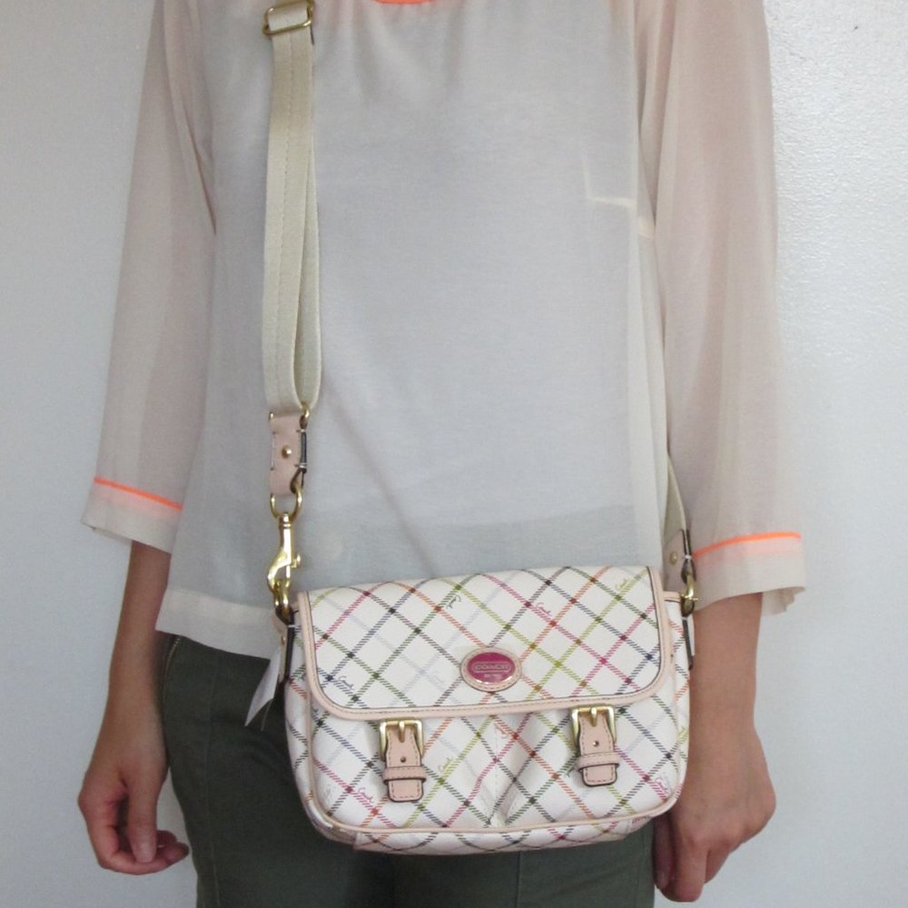 Coach White Multicolor Plaid Crossbody Bag